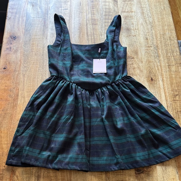 AVEC LES FILLES Green and Black Plaid tartan tank mini A line flare Dress NWT - Picture 2 of 9